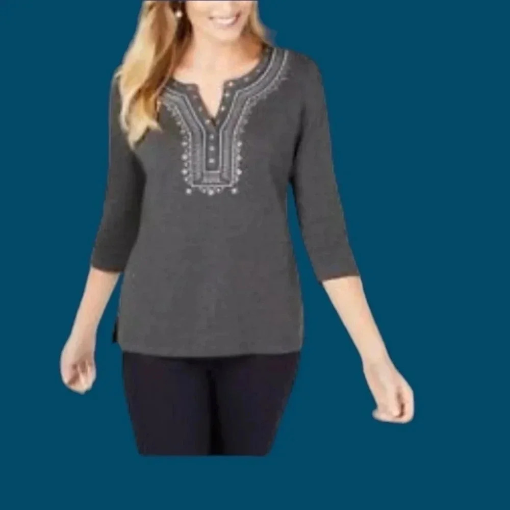 Karen Scott 3/4 sleeves shirt size PS gray color